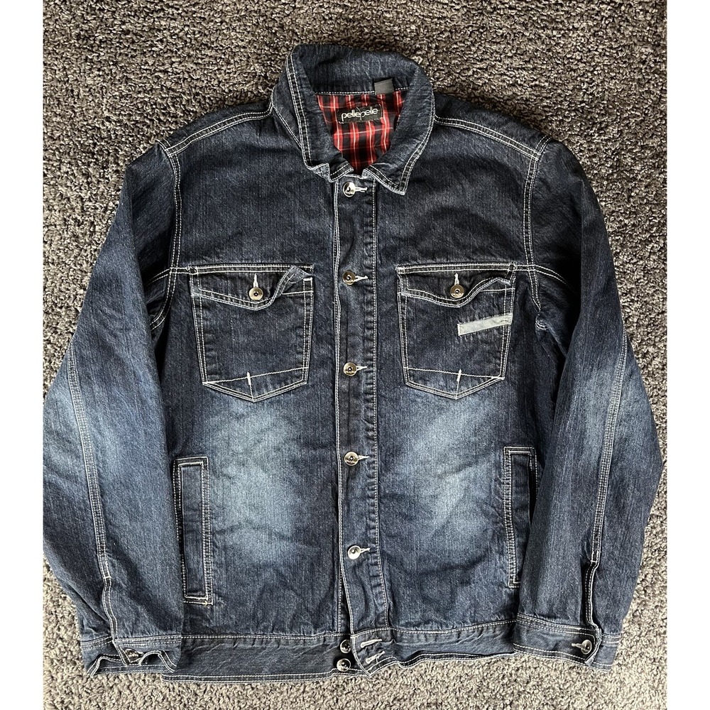 Vintage Pelle Pelle Jacket 3XL Denim Jean Mark Buchanan Coat y2k Hip Hop Rap